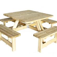 1022808 Picknicktafel Vierkant, 40 mm dik, bladmaat 115 x 115 cm, groen geïmpregneerd.