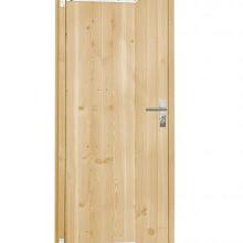 1045630 Vuren dichte enkele deur 90x201 cm, rechtsdraaiend, verzinkte hengen, RVS beslag, onbehandel