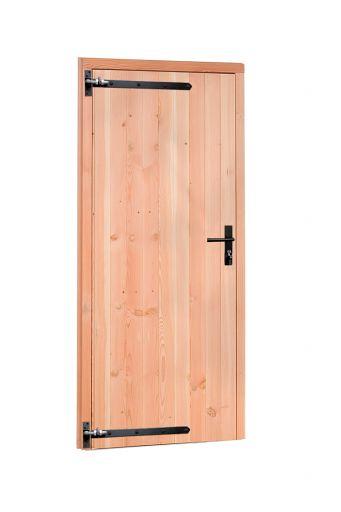 1060690 Douglas dichte enkele deur 90x201 cm, linksdraaiend, zwarte hengen, zwart beslag, kleurloos 